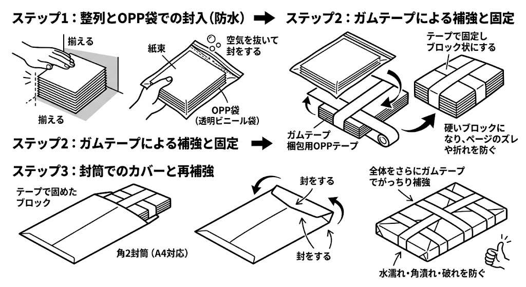 裁断済み本の梱包手順